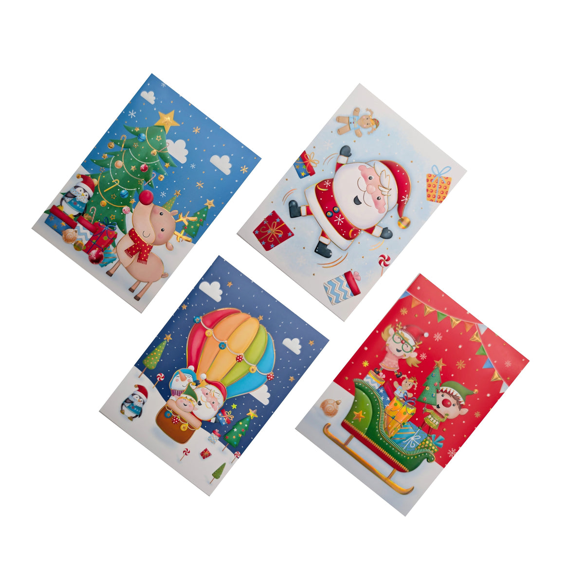 Bulk 48 Happy Fun Xmas Cards Foiled pk8 Asst 12x17cm Asst