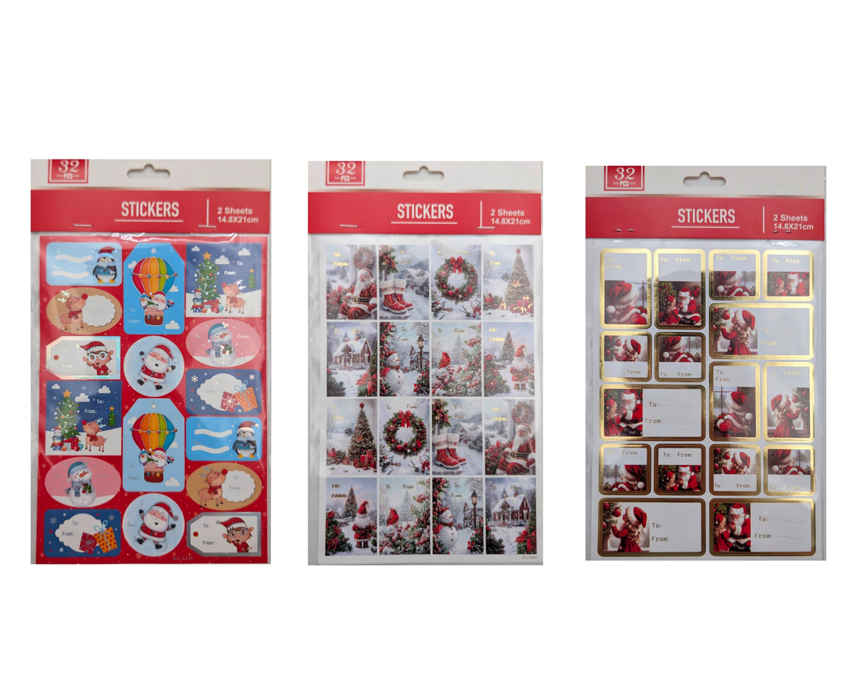 Bulk 36 Xmas Stickers Foiled pk32