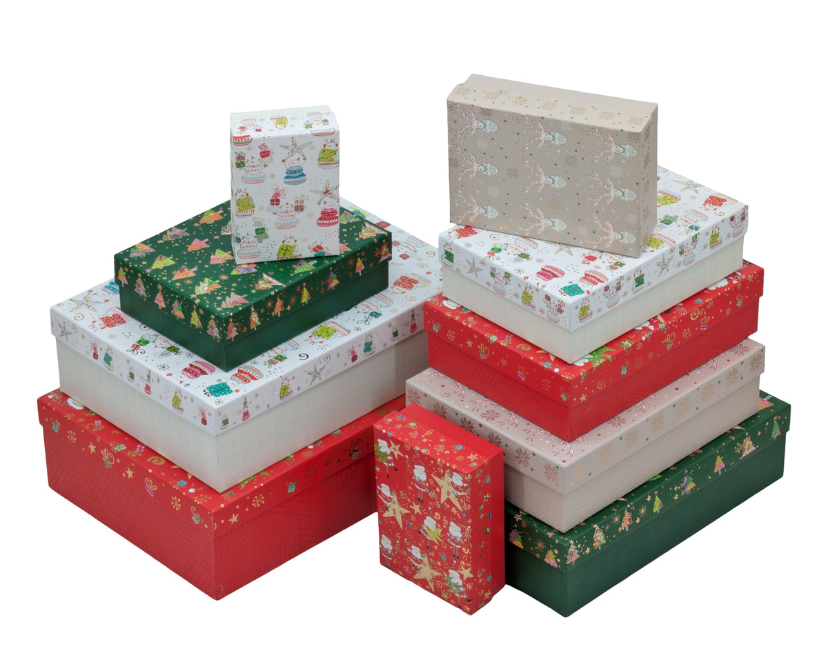 Bulk 3 Elegant Foiled Rect Xmas Gift Box Set 10 37x27x11cm