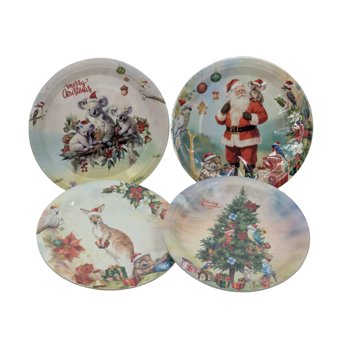 Bulk 48 Aussie Native Xmas Paper Plates 18cm pk10 4 Asst