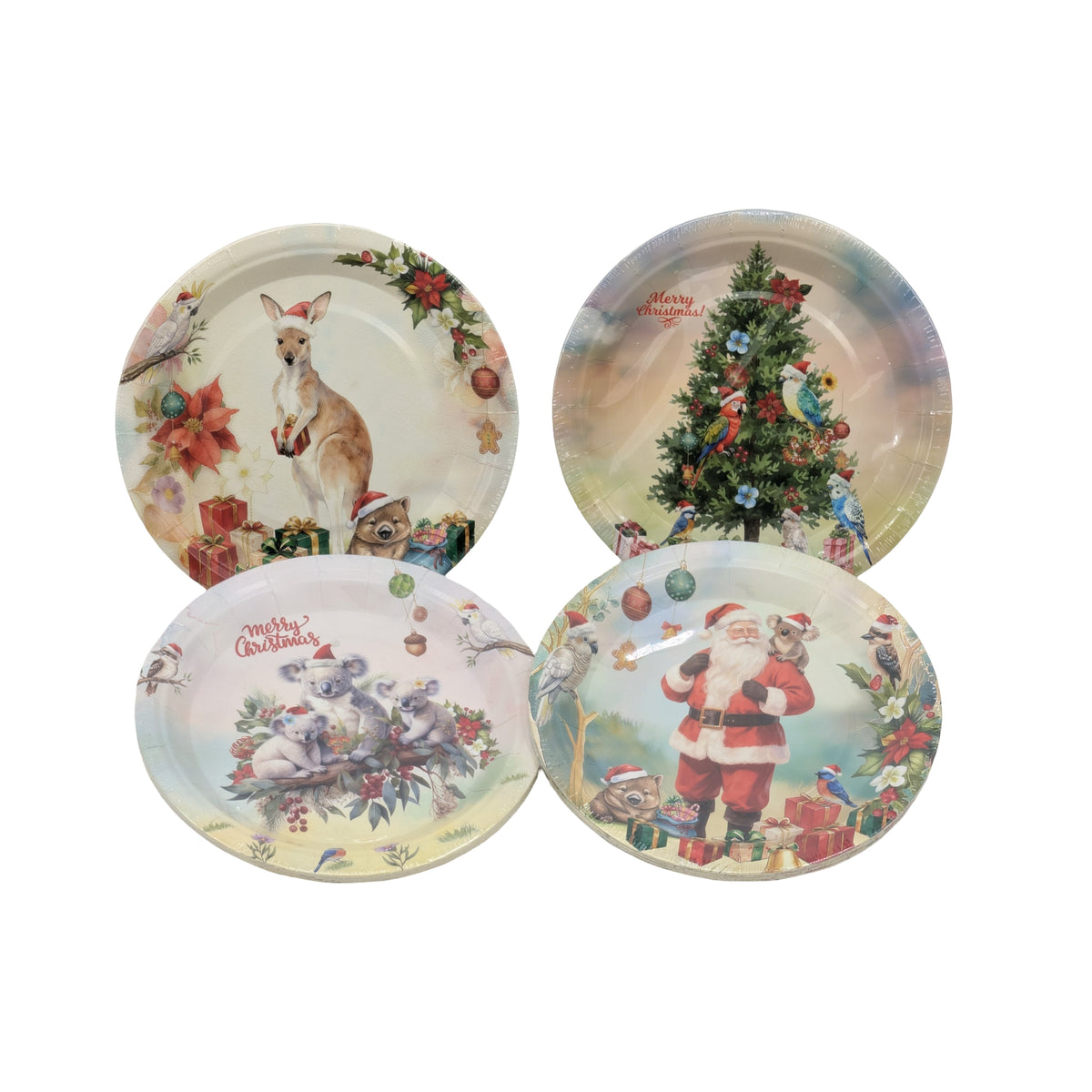 Bulk 48 Aussie Native Xmas Paper Plates 23cm pk10 4 Asst