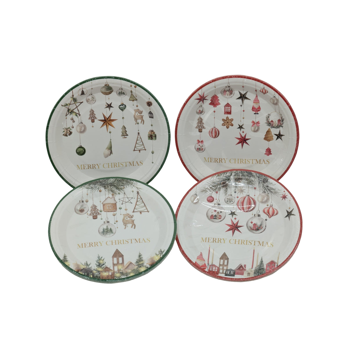 Bulk 48 Hanging Bauble Xmas Paper Plates 23cm pk10 4 Asst