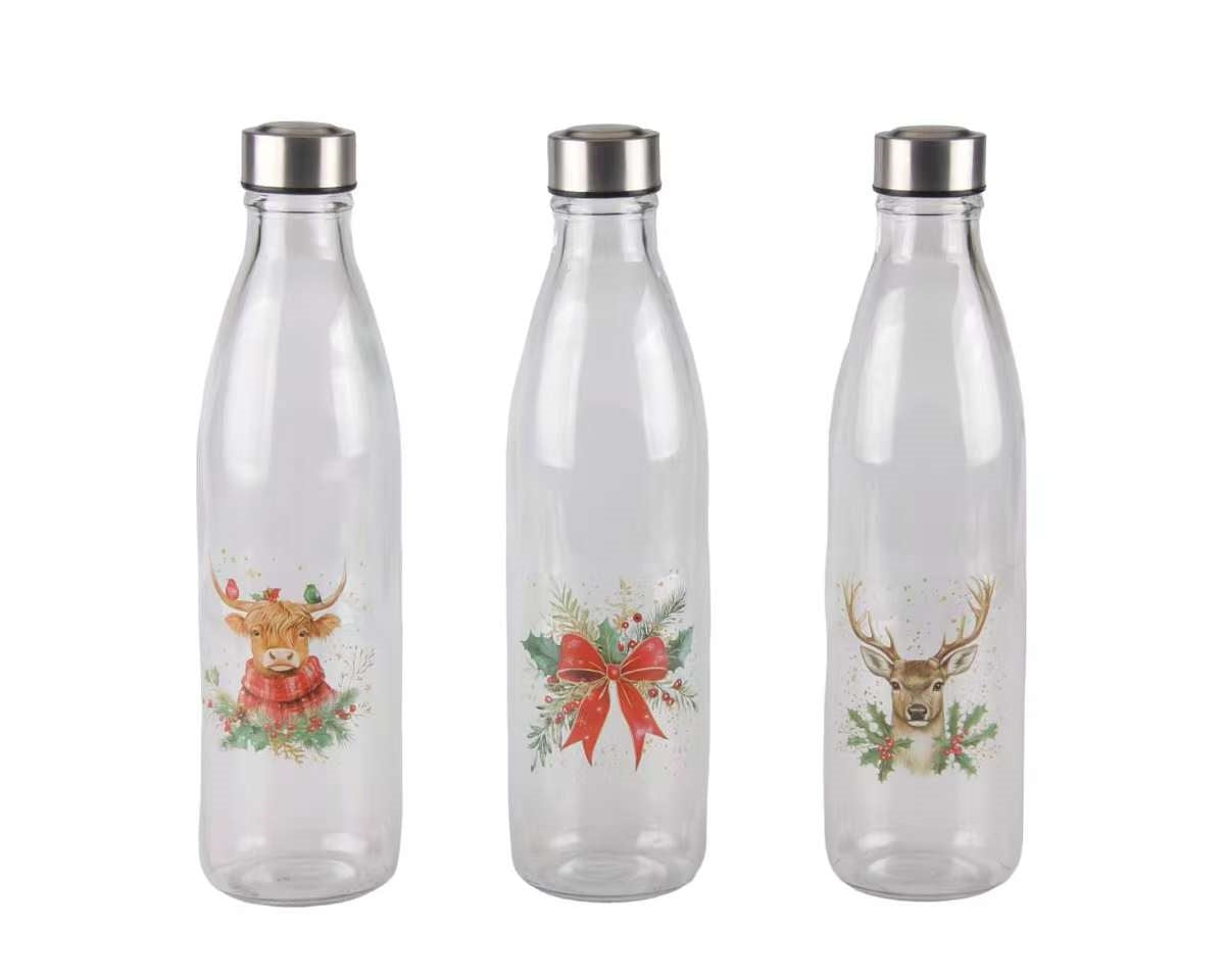Bulk 12 The Xmas Icon Glass Bottle 1 Ltr 3 Asst
