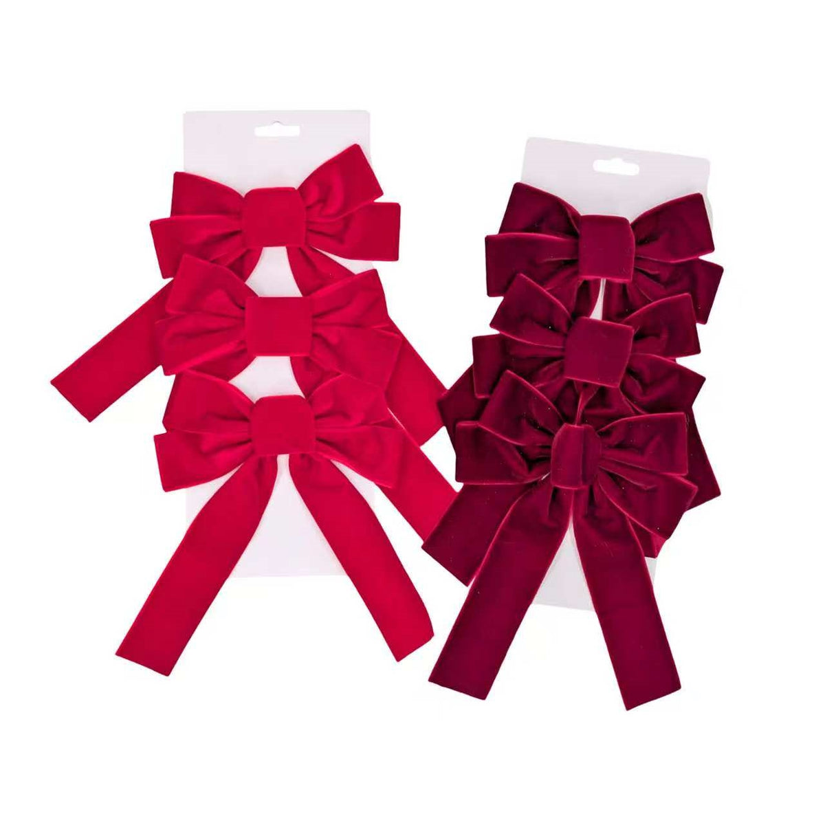 Bulk 24 Xmas Red & Burgundy Bow pk3 16x24cm 2 Asst
