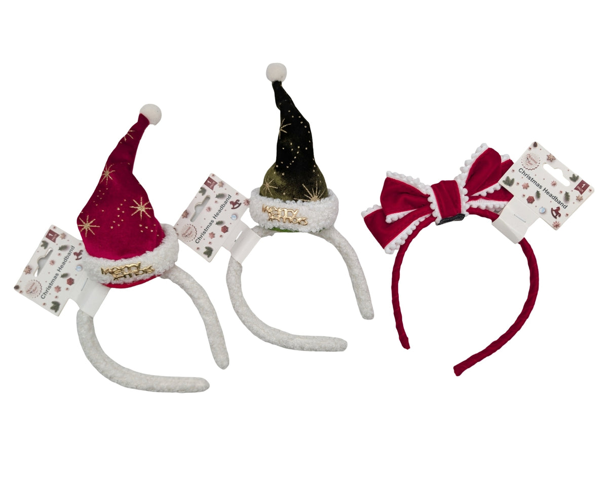 Bulk 24 Xmas Party Hat Hairband 3 Asst