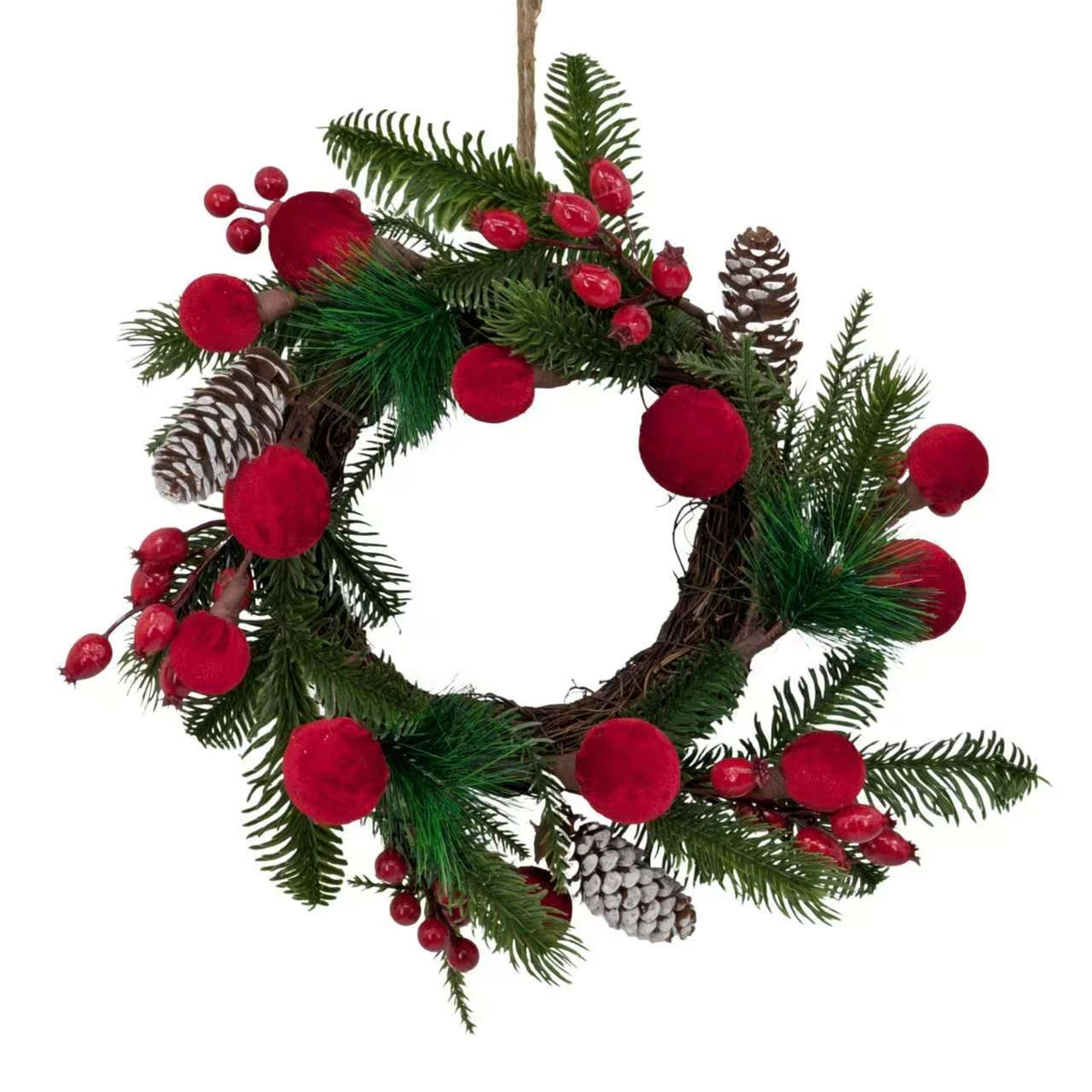 Bulk 8 Xmas Red Velvet Bauble Wreath 30cm