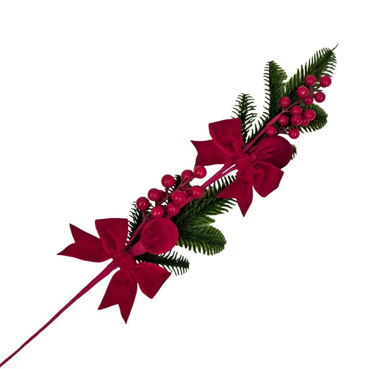 Bulk 24 Xmas Red Velvet Bauble Spray 65cm