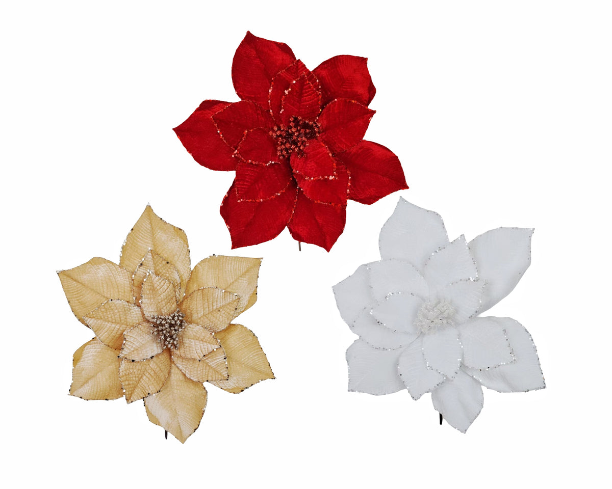 Bulk 24 Xmas Poinsettia Asst Col d40x40cm 3 Asst