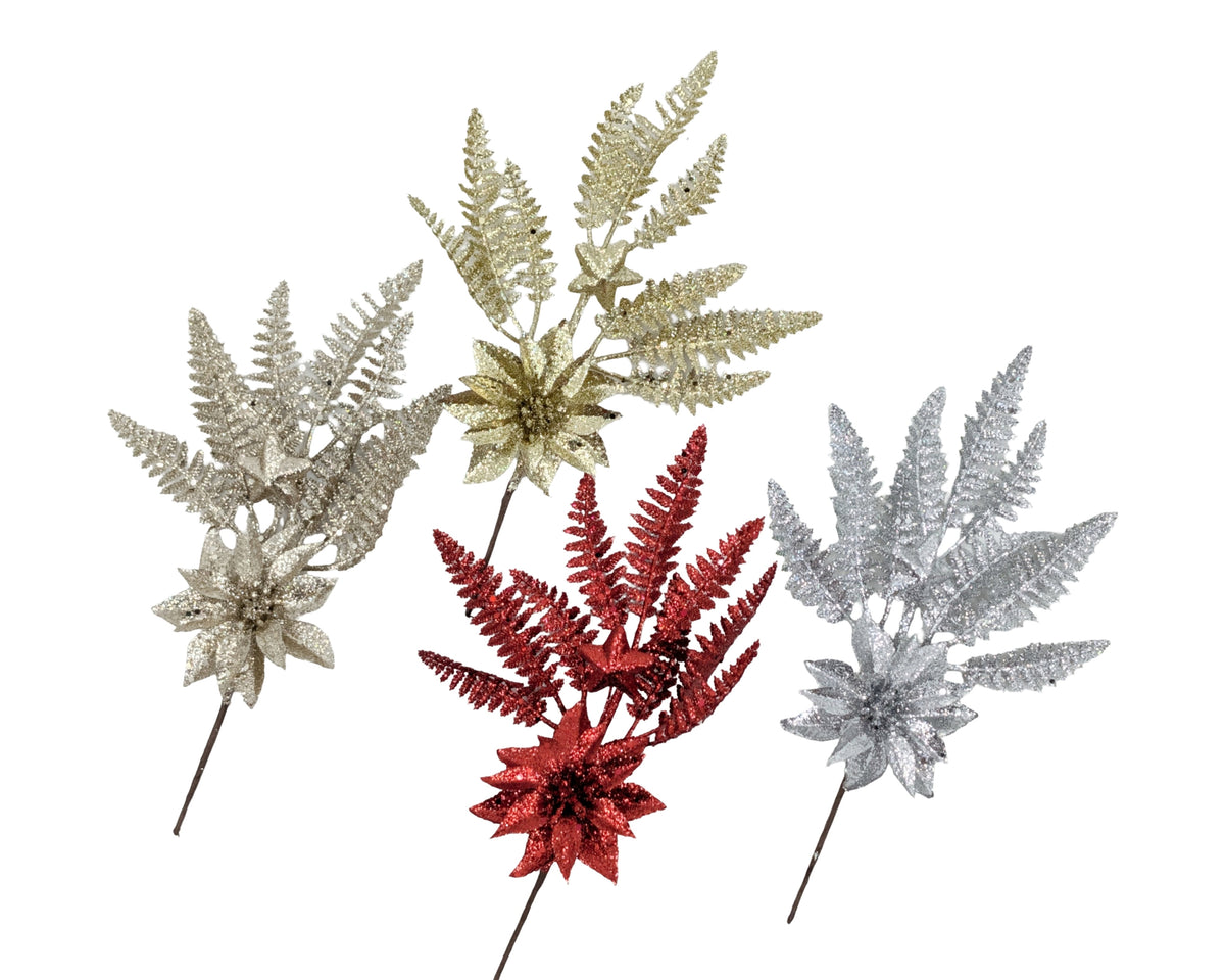 Bulk 36 Xmas Glitter Pick 30cm 4 Asst