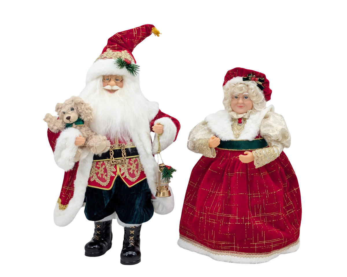 Bulk 4 Xmas Red Velvet Mr & Mrs Claus 40/45cmh 2 Asst