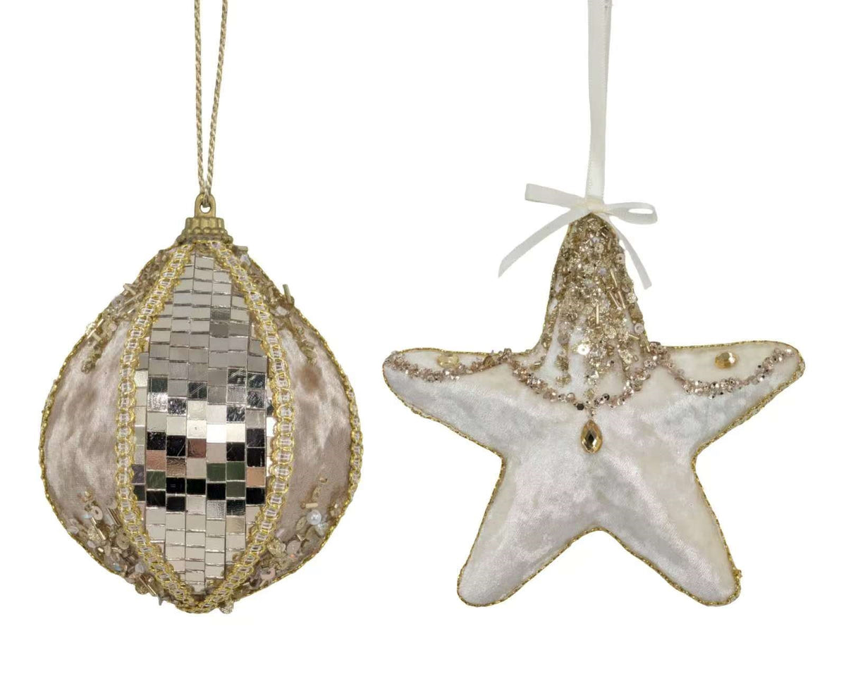 Bulk 24 Xmas Champagne Luxe Hanging Ornament 11.5/15cm 2 Asst