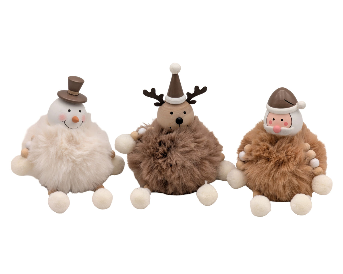 Bulk 24 Xmas Reindeer Snowman & Santa Deco 8.5x8.5x13.5cm 3 Asst