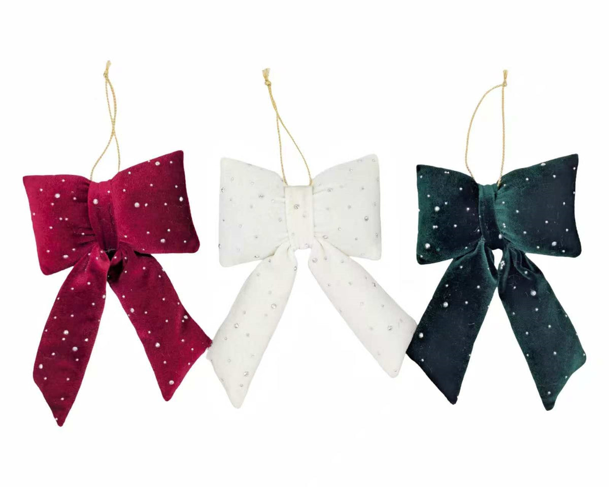 Bulk 24 Xmas Fabric Hanging Bow 13x4x17cm 3 Asst