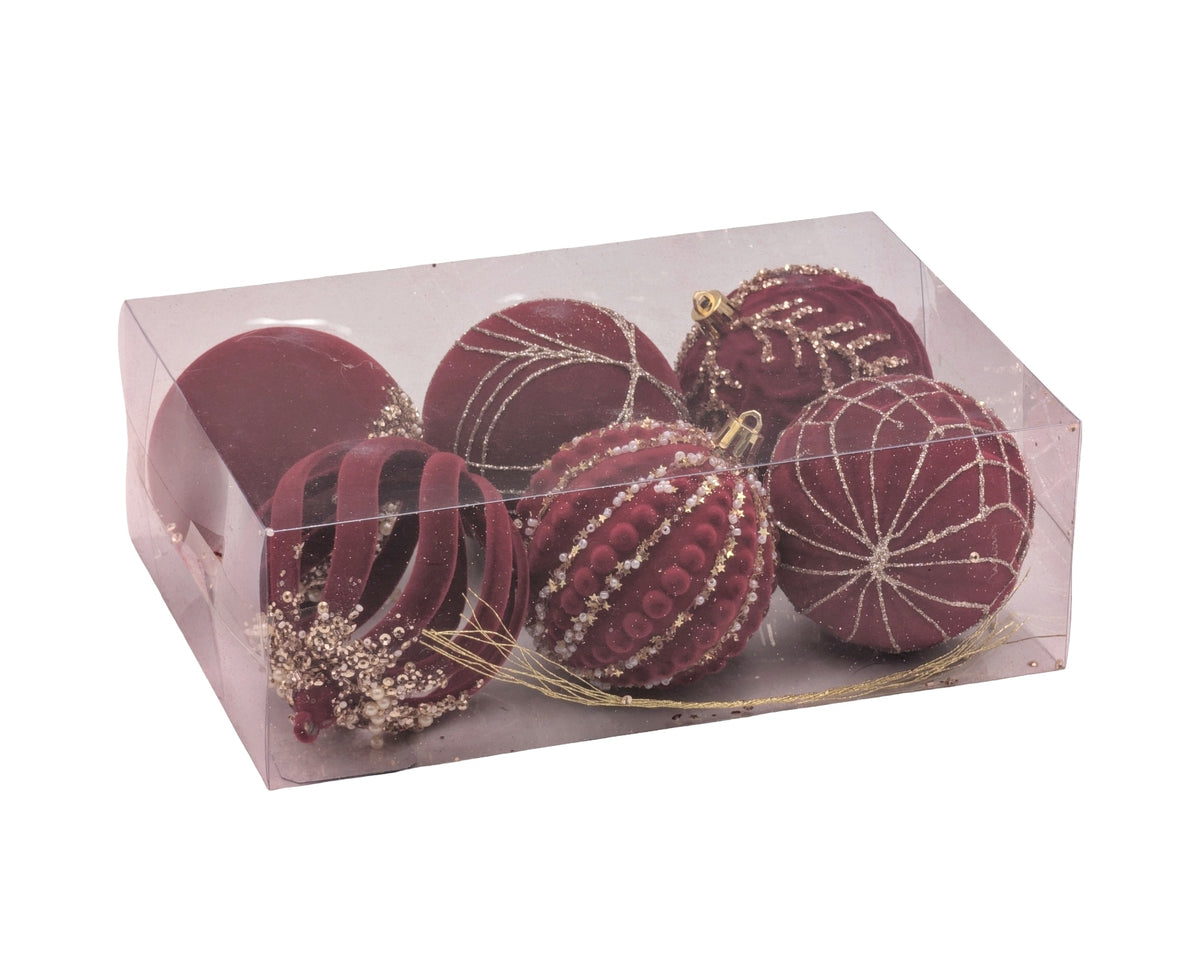 Bulk 6 Xmas Burgundy Velvet Ornament pk6 d8cm