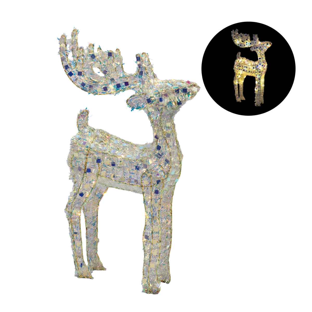 Bulk 4 Xmas Led Iridescent Tinsel Reindeer 40cm 35led