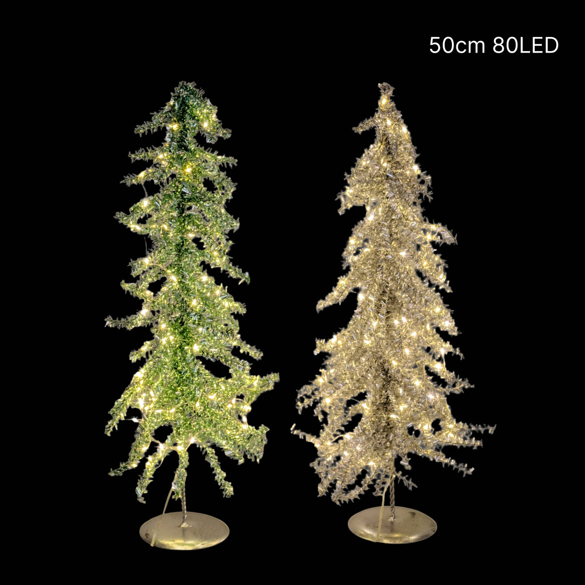 Bulk 8 Xmas Led Metallic Tinsel Tree 50cm 80led 2 Asst