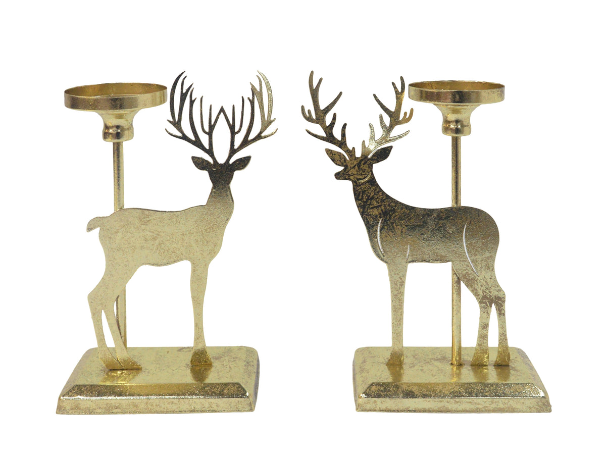 Bulk 8 Rustic Gold Metal Xmas Candle Holder 16.5/20x9x28cm 2 Asst