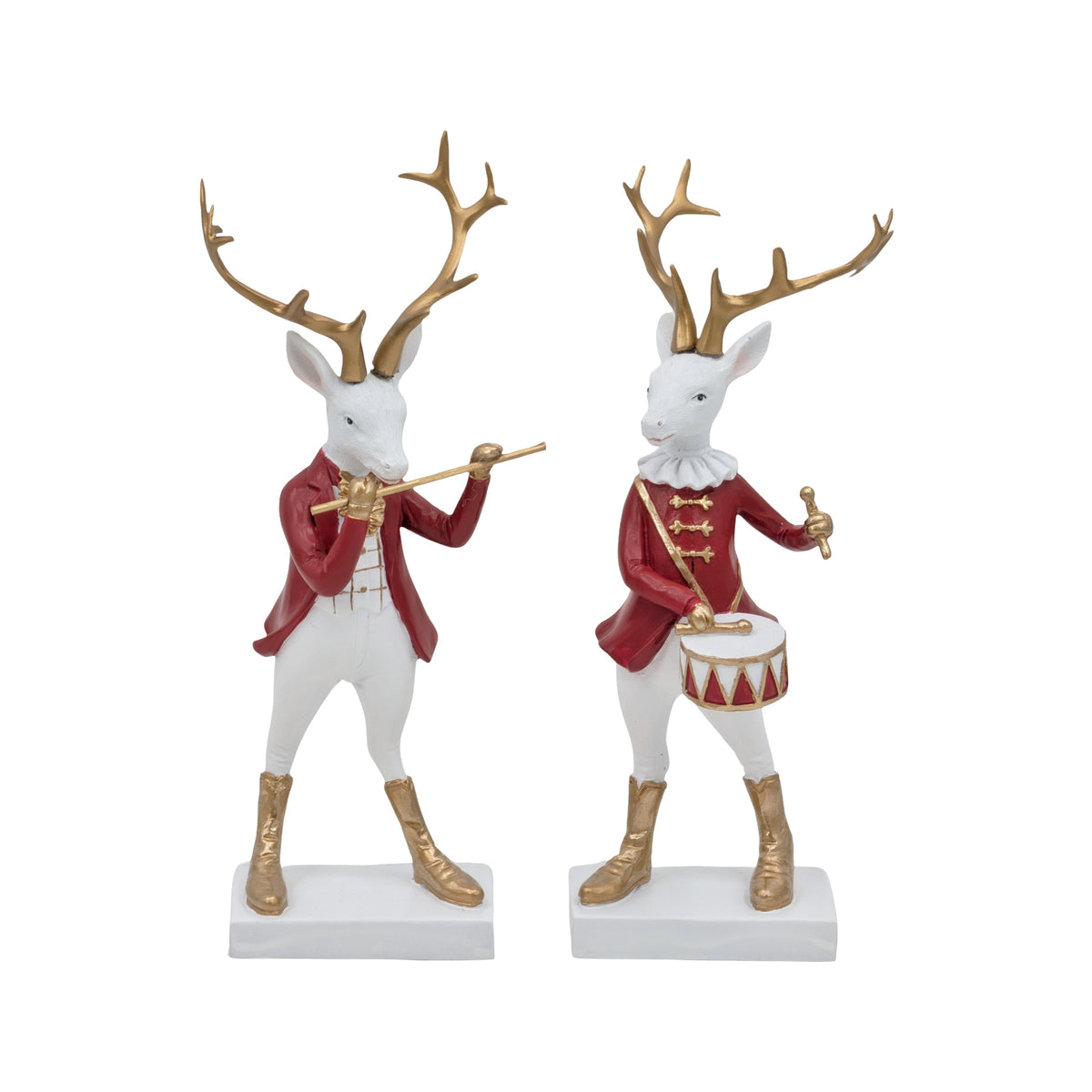 Bulk 8 Polyresin Xmas Reindeer Flutist & Drummer 8x22cm 2 Asst