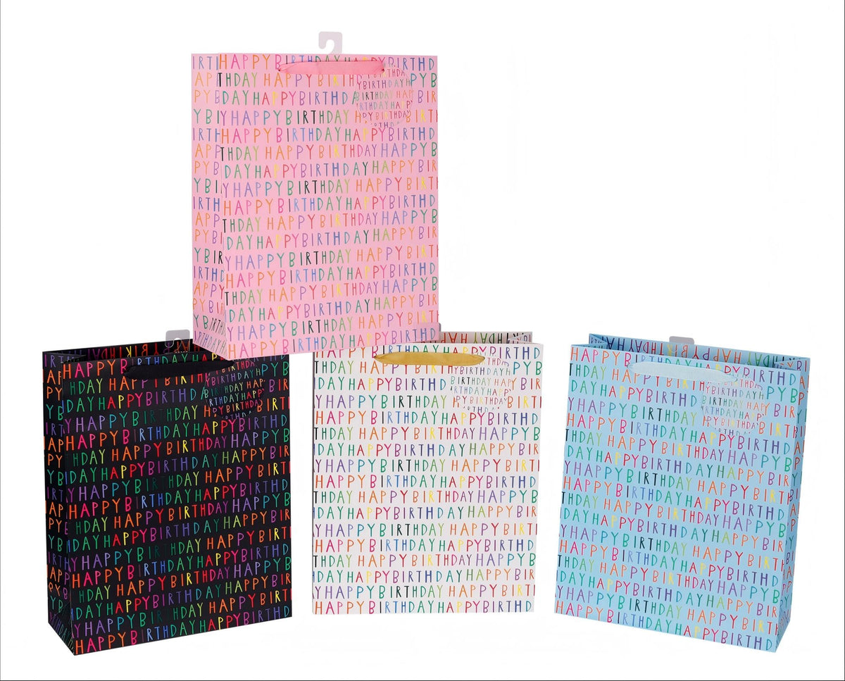Bulk 24 Everyday Birthday Gift Bag Lrg 32x26x12cm 4 Asst