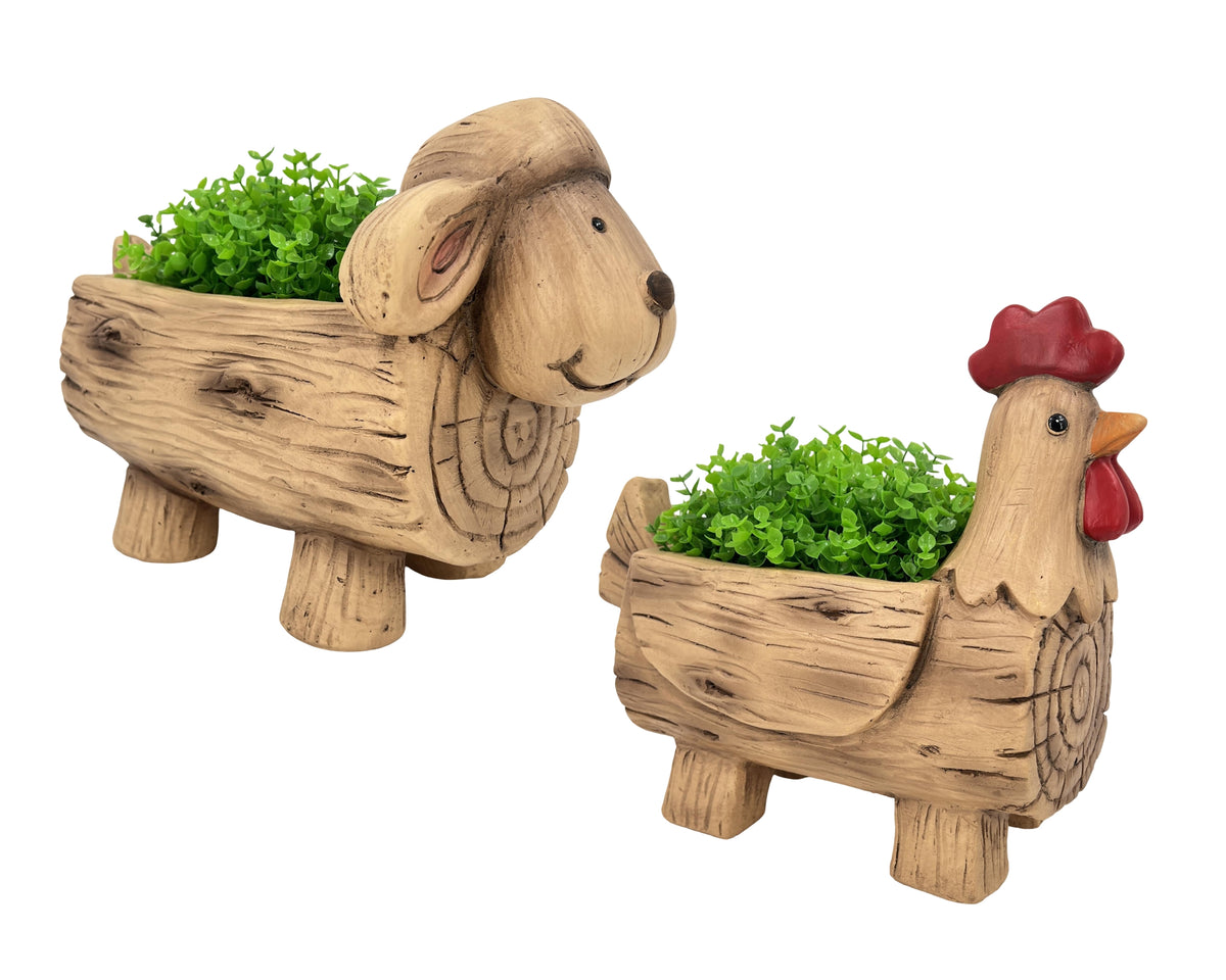 Bulk 4 Resin Rooster & Sheep Planter 15x31x26cm 19x35x23cm 2 Asst
