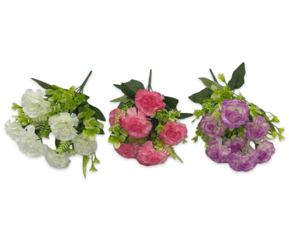 Bulk 24 Artificial Carnation Flower Bunch 30cm 3 Asst