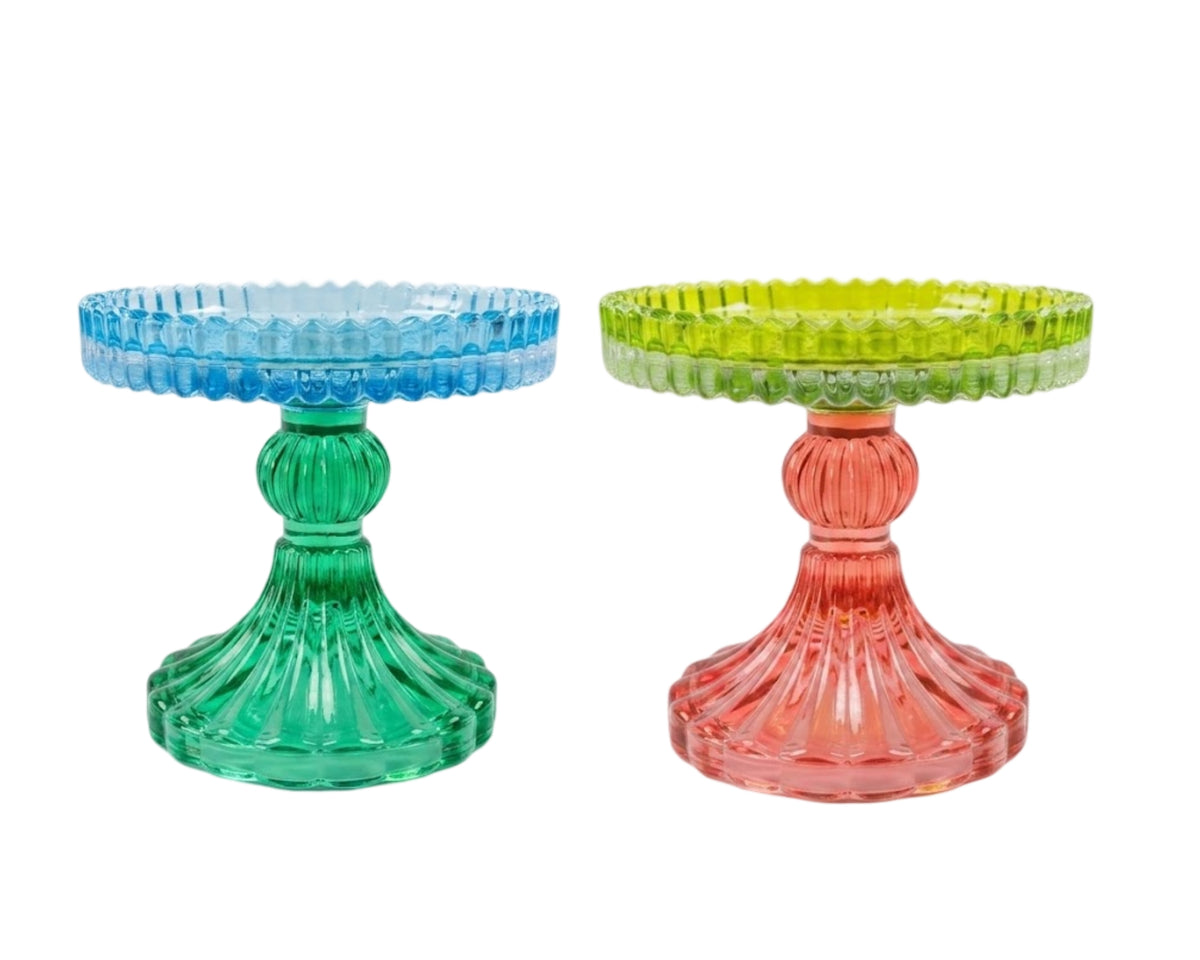 Bulk 12 Multicoloured Glass Candle Holder 9.8x9.8x9.5cm 2 Asst