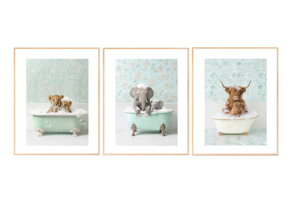 Bulk 3 Baby Animal Bathhouse Print on Glass 3 Asst