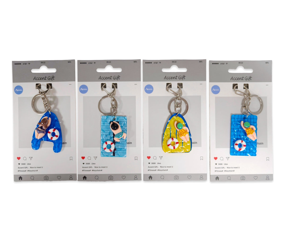 Bulk 24 Polyresin Swim Keychain 4 Asst