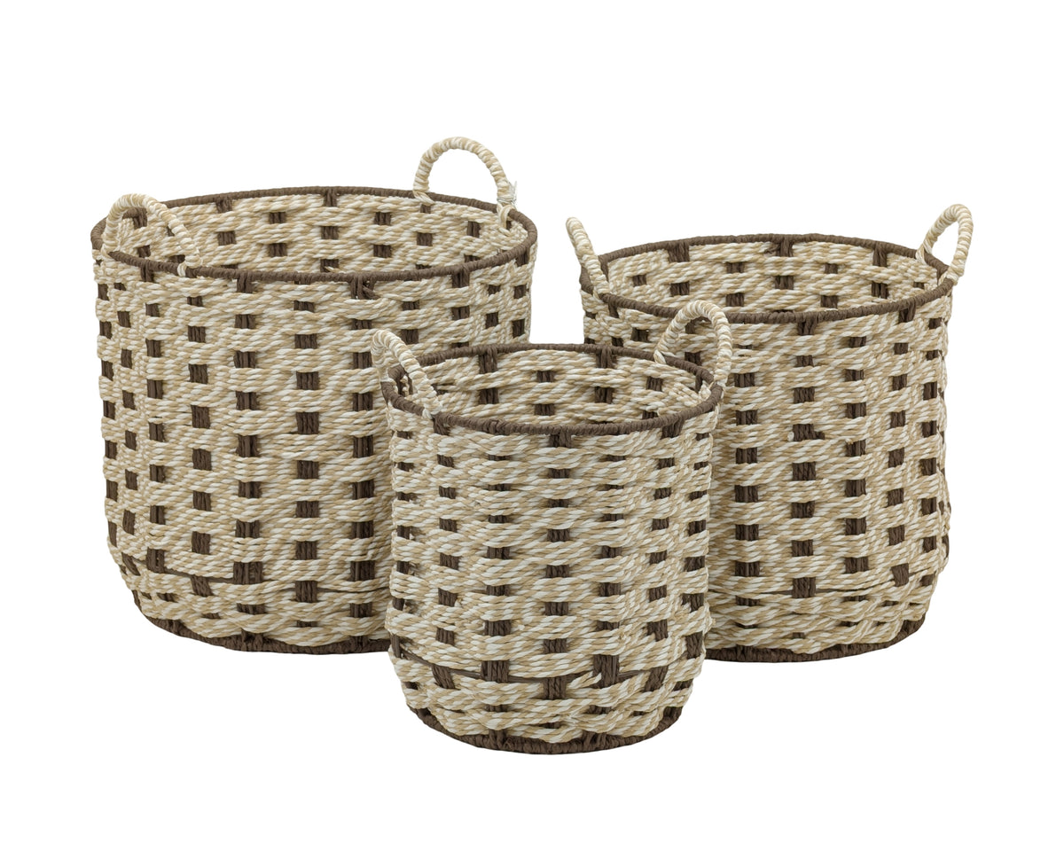 Bulk 2 Brown & Natural Paper Rope Round Storage Basket Set of 3