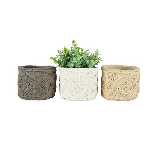 Set 3 Asst Macrame Pot planters w Hole & Plug 12cm - Image 2