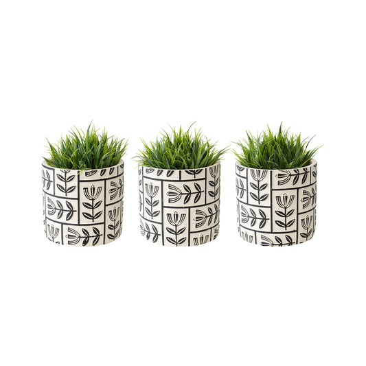 Set 3 Monochrome Flower Art Planter w Hole & Plug 11cm - Image 2