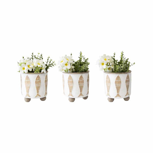 Set 3 Footed Beach House Fish Planter w Hole & Plug 12cm - Image 2