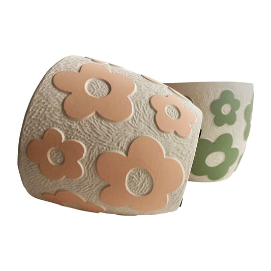 Set 2 Assorted Pastel Flower Planters w Hole + Plug 17cm - Image 2