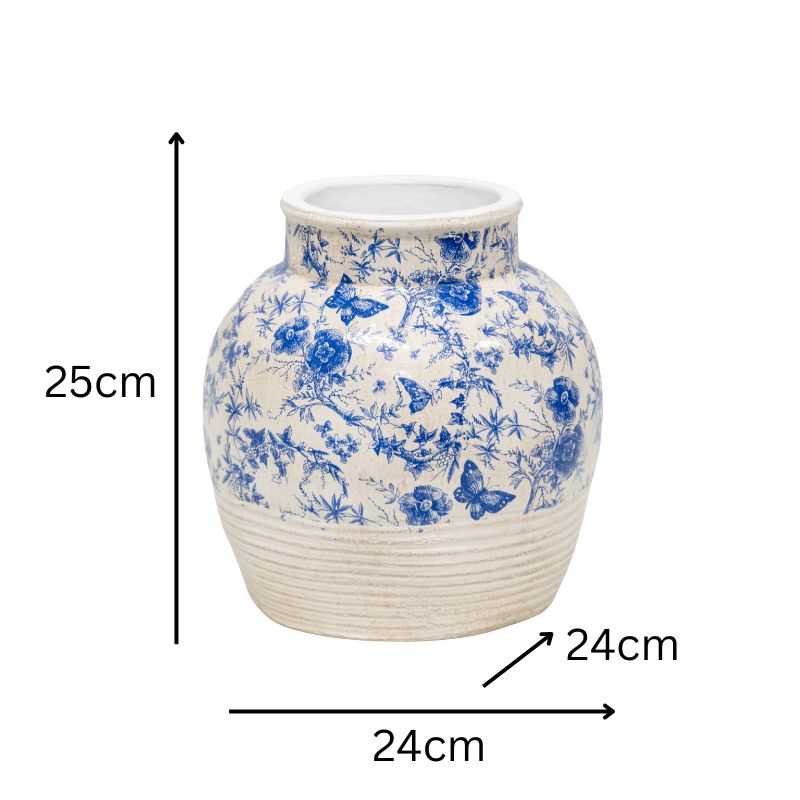 Glazed Blue Stoneware Look Vase 33cm - Image 4