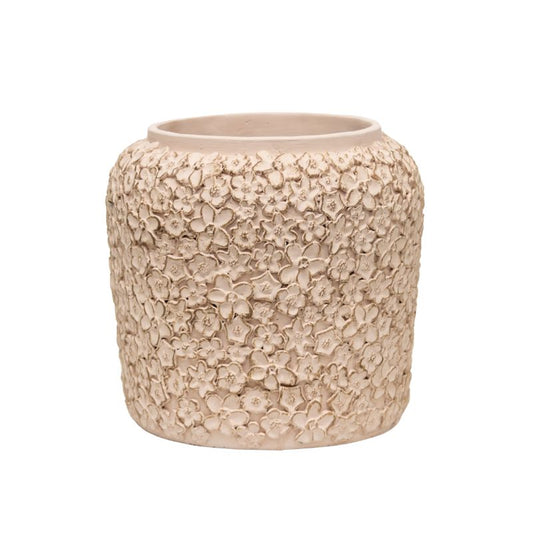 Dusty Pink Flower Embossed Planter w Hole + Plug 25cm - Image 2