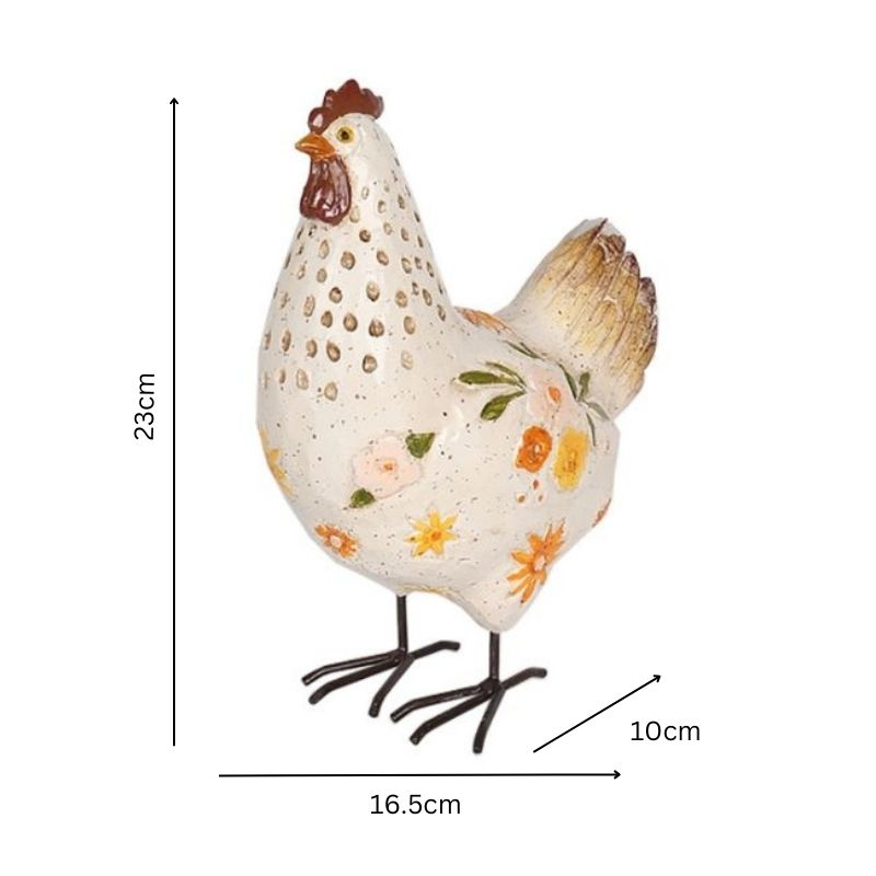 White Chook W Flowers Ornament 23cm - Image 4