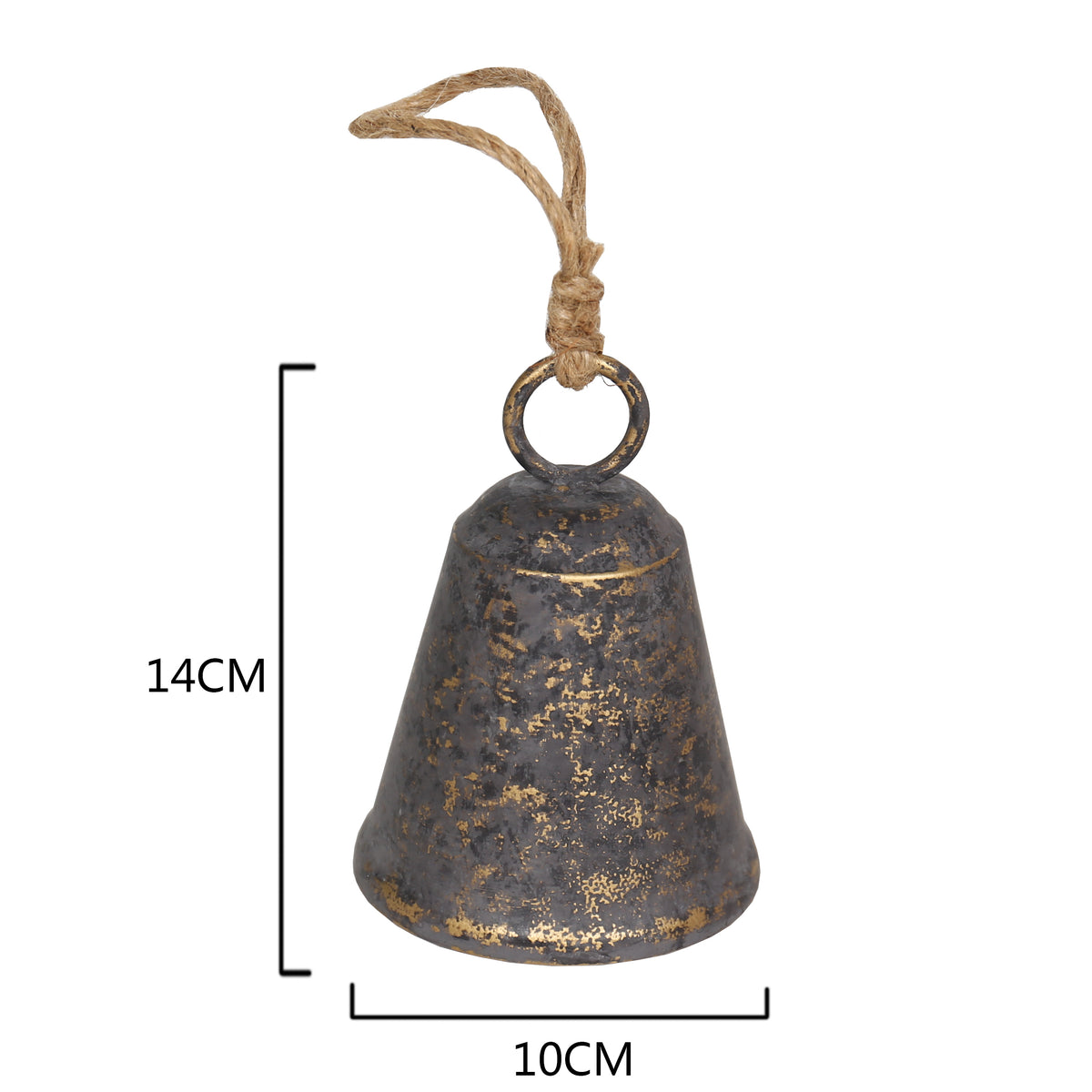 Distressed Grey Decorative Bell w Rope Handle 14cm - Image 2