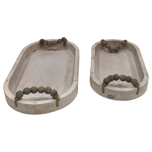 Set 2 Nested Whitewash Oval Trays Handles 37x5cm - Image 2