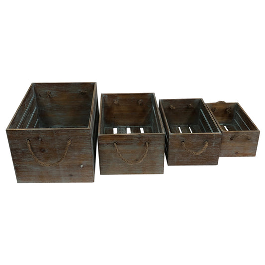 Set 4 Nested Wooden Storage Crates Rope Handles 40x30cm - Image 2