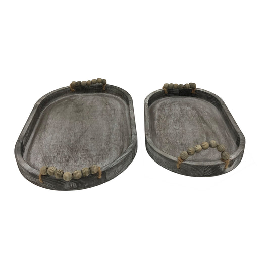 Set 2 Nested Rustic Oval Trays Handles 46x5cm - Image 2