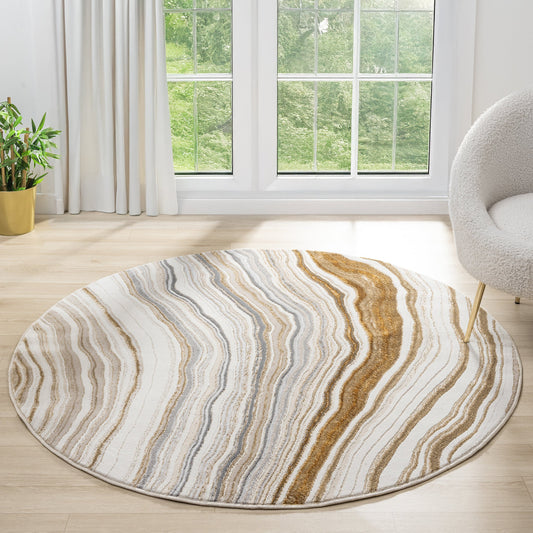 Amber 185 Stone Abstract, Geometric Round Rug