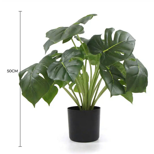 Dense Potted Artificial Monstera Deliciosa Plant With Real Touch Leaves 50cm - Image 2