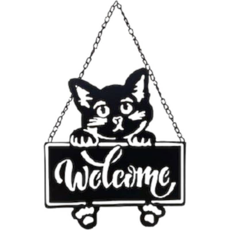 Welcome Cat Metal Sign 33cm