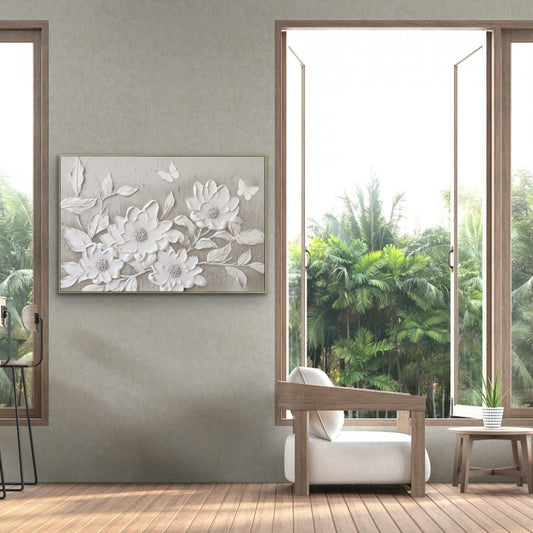 Neutral Bloom Framed Canvas 120cm