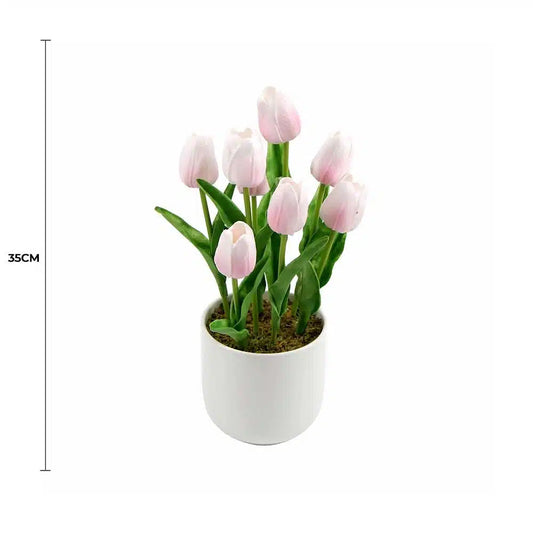 Flowering Pink Artificial Tulip Plant Arrangement With Ceramic Bowl 35cm - Image 2