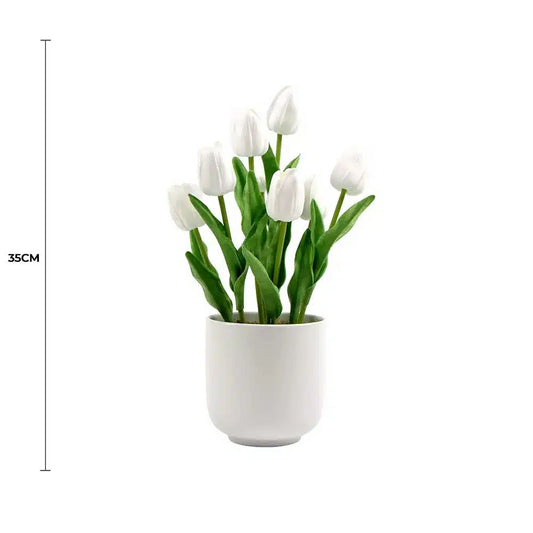 Flowering White Artificial Tulip Plant Arrangement With Ceramic Bowl 35cm - Image 2
