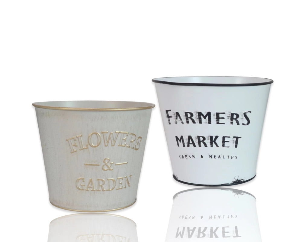 Set 2 Farmers Market Metal Planter Round 13cm