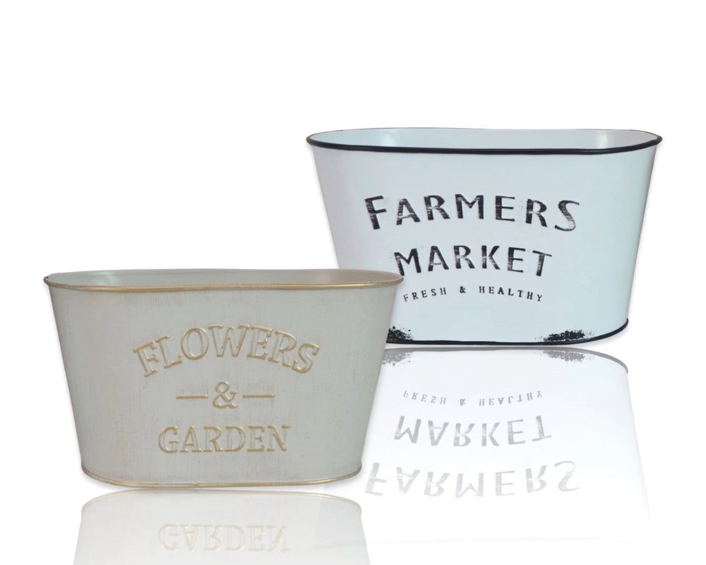 Set 2 Farmers Market Metal Planter Oval 19cm