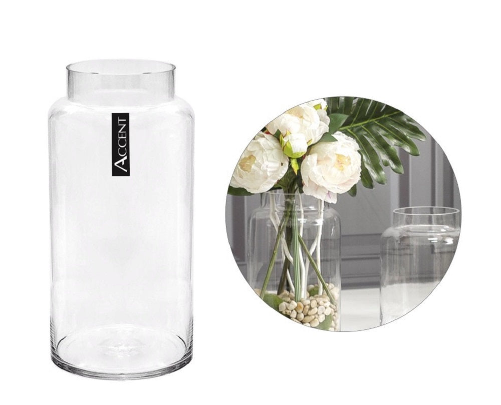 bulk 6 Glass Cylinder Vase w/ Lip 34cm