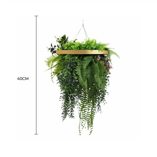 Premium Hanging Artificial Plant Arrangement with Gold Frame 40cm UV Resistant - Image 2
